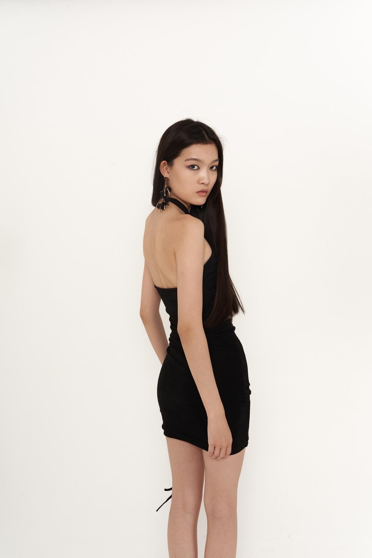 Viola Black Gathered Mini Bodycon Dress-1