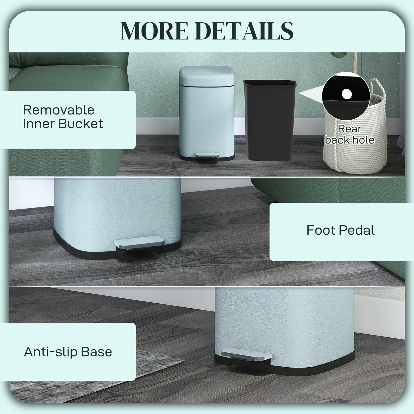 12 Litre Pedal Bin, Fingerprint Proof Kitchen Bin, Metal Rubbish Bin w/ Soft-close Lid, Foot Pedal & Removable Inner Bucket | HOMCOM-5