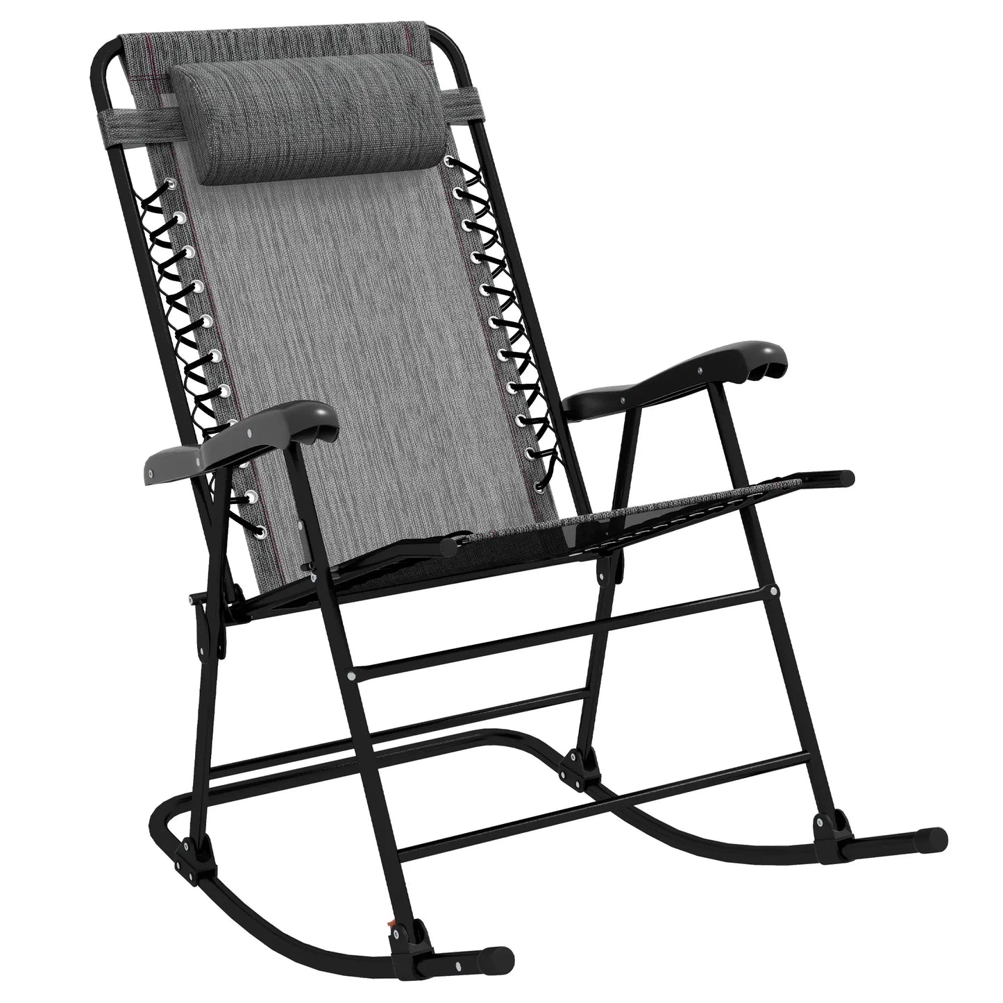 Folding Rocking Chair Outdoor Portable Zero Gravity Chair with Headrest in Grey | Outsunny-0