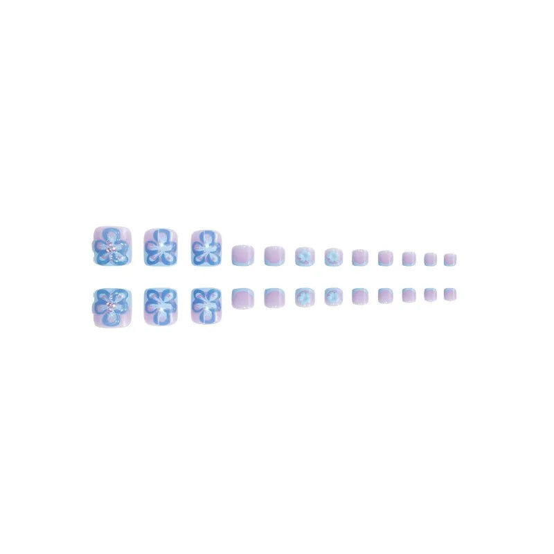 48 Pcs Blue 3D Flower Press On Nails Set-4