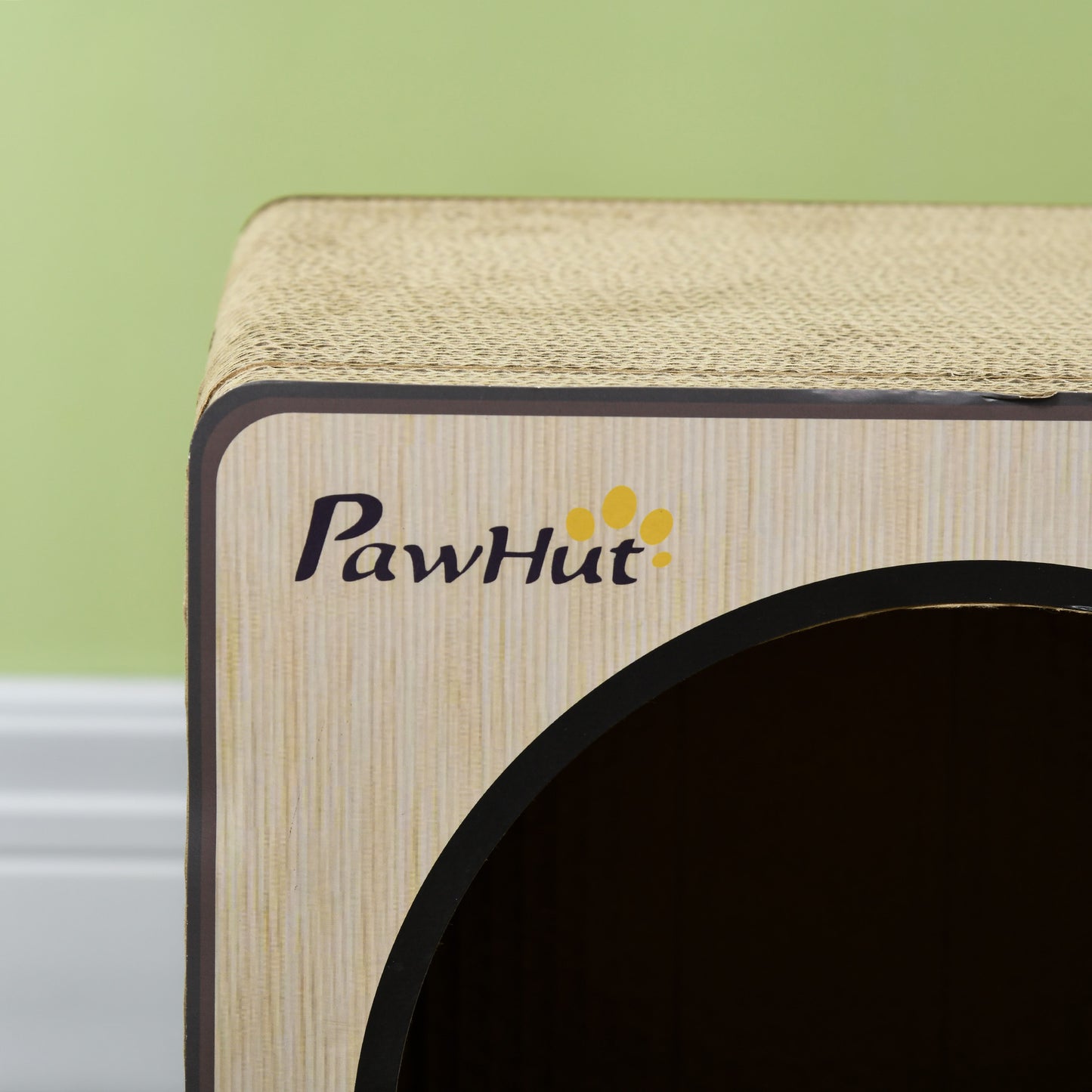 2 in 1 Cat Scratcher, Radio Shape Cat House with Catnip, 57 x 24.5 x 39cm, Natural Wood Finish | PawHut-6