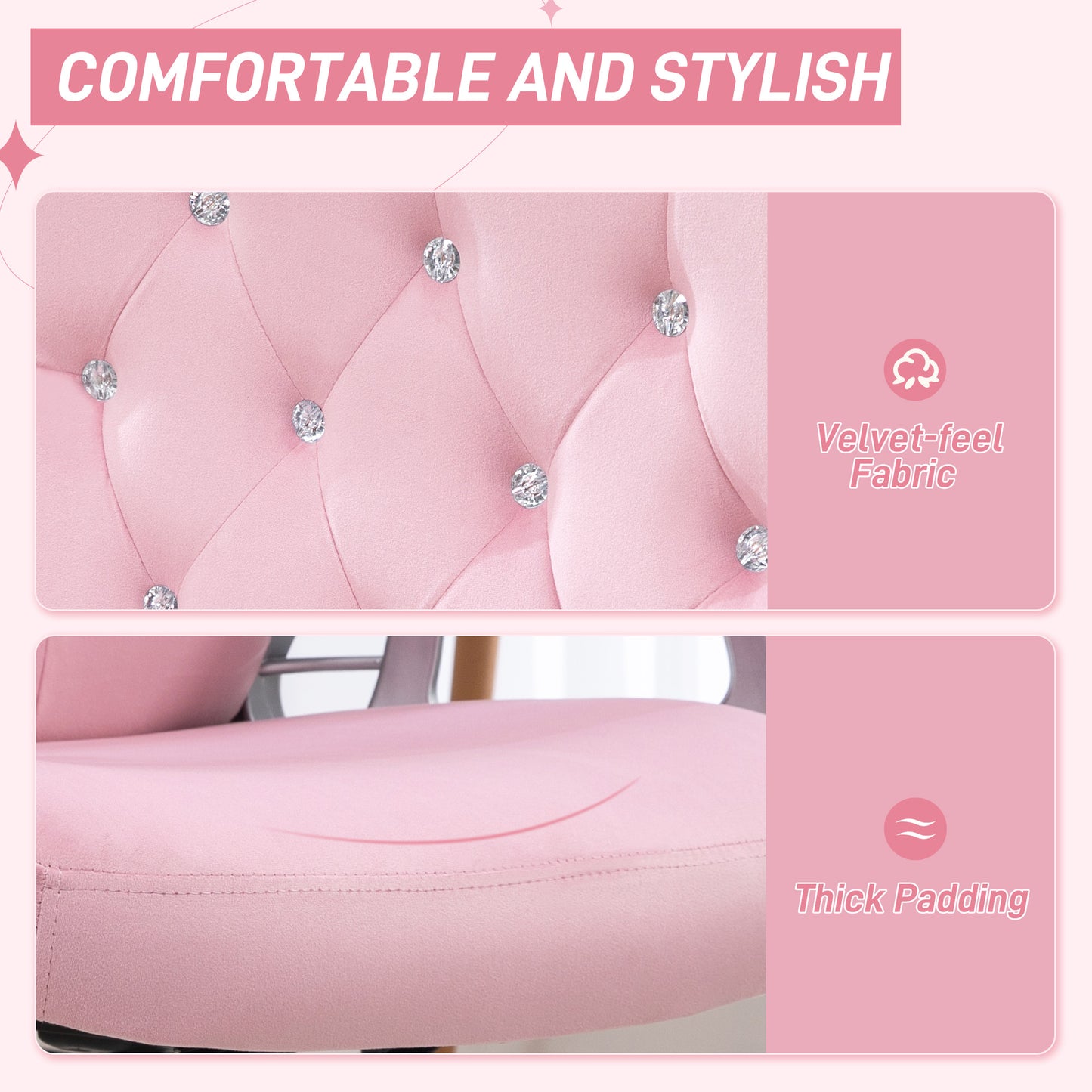 Vinsetto Computer Home Office Chair with 360 Degree Swivel Wheels, Adjustable Height, Tilt Function in Pink-2