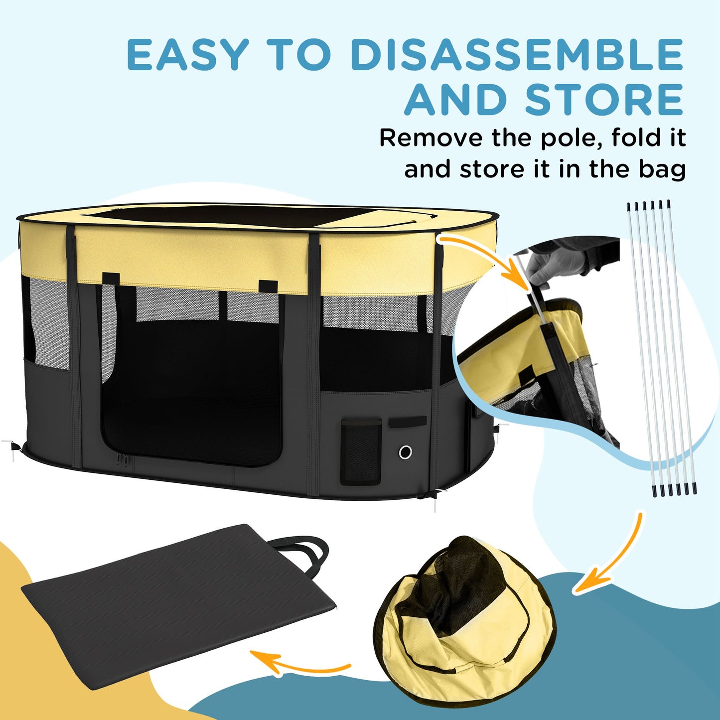 Foldable Dog Pen with Storage Bag for Indoor/Outdoor Use, Yellow | PawHut-4
