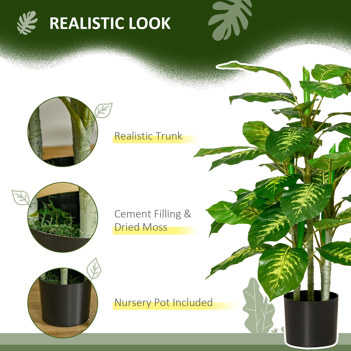 2 PCs Artificial Evergreen Tree Fake Decorative Plant in Nursery Pot for Indoor Outdoor Décor in Green by HOMCOM-3
