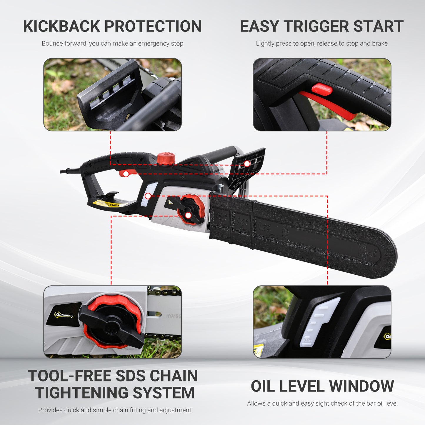 1600W Electric Chainsaw with Double Brake, Tool-Free Chain Tensioning, 40cm Guide Bar & Chain Power Saw to Cut Wood | DURHAND-4