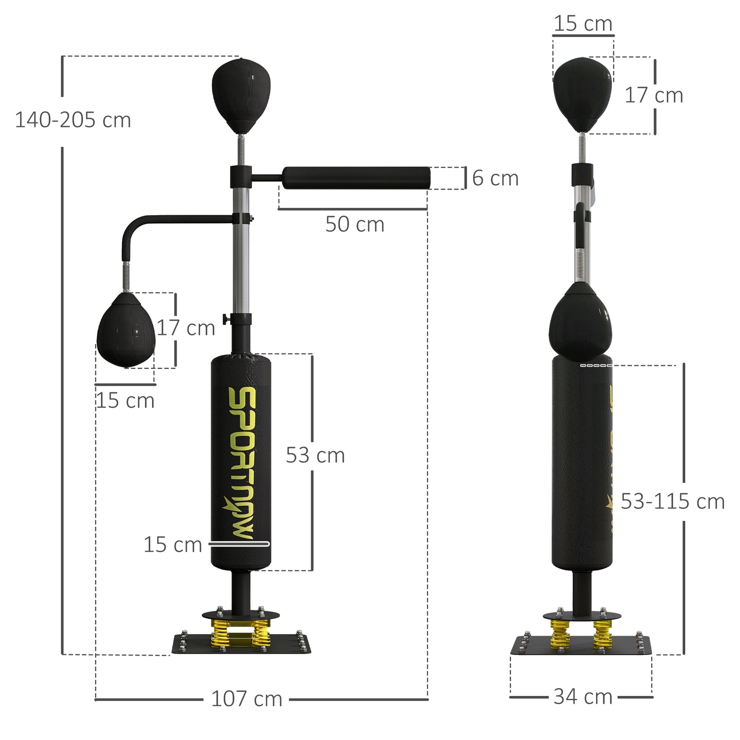 SPORTNOW Boxing Bag, Freestanding Punching Bag, with Reflex Bar, Speed Balls in Black-1