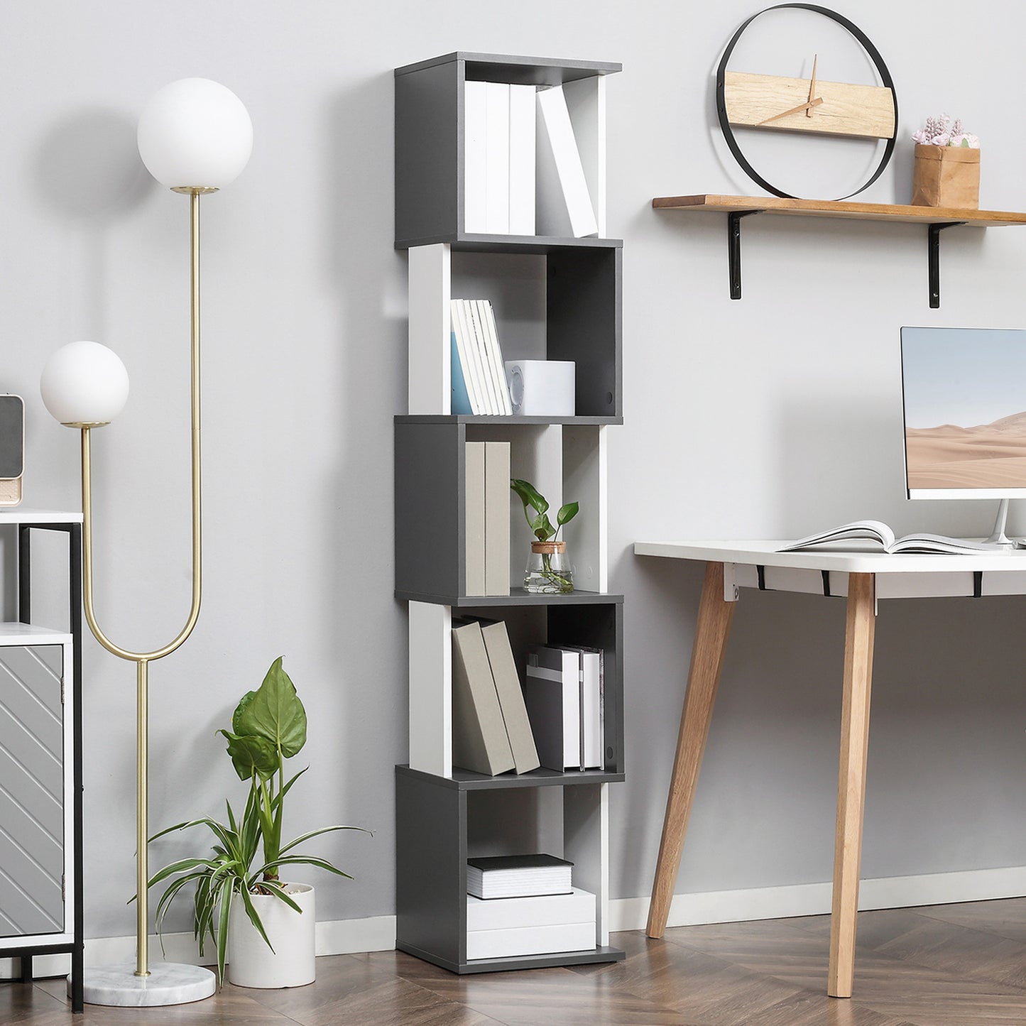 HOMCOM Modern 5-Tier Bookshelf, Freestanding Bookcase Storage Shelving for Living Room Home Office Study in Dark Grey-8