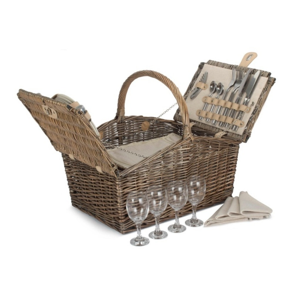 Deluxe Retro Butterfly Lidded Wicker Fitted Picnic Basket-0