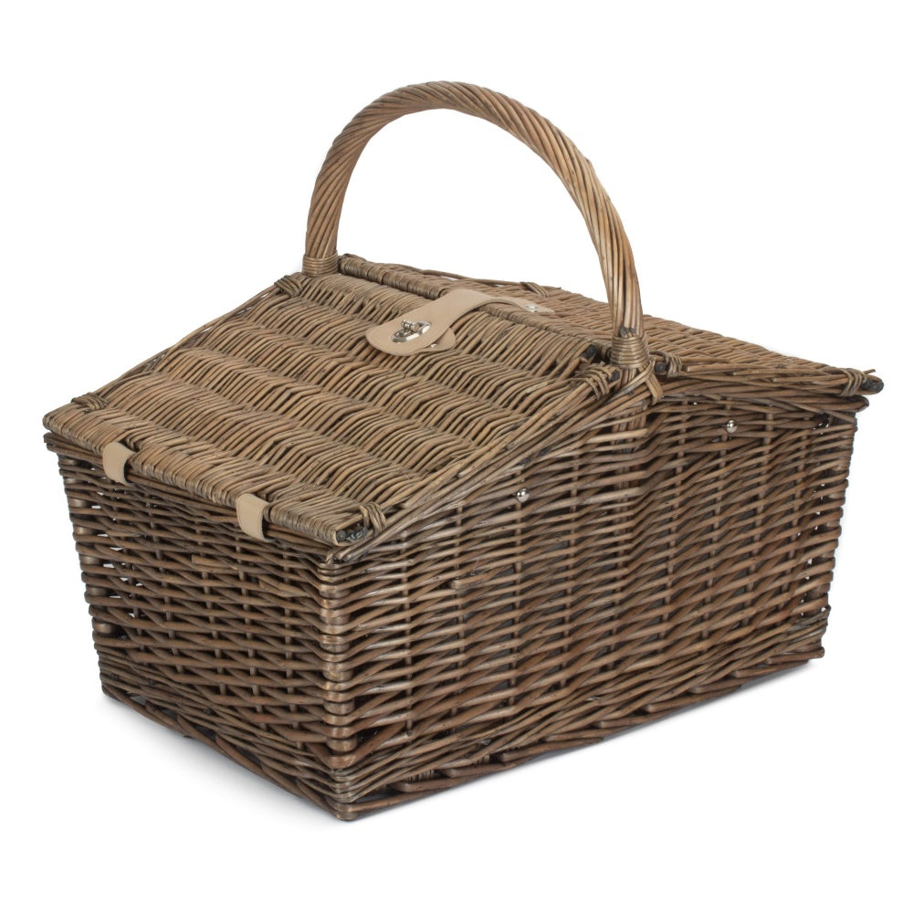 Deluxe Retro Butterfly Lidded Wicker Fitted Picnic Basket-1