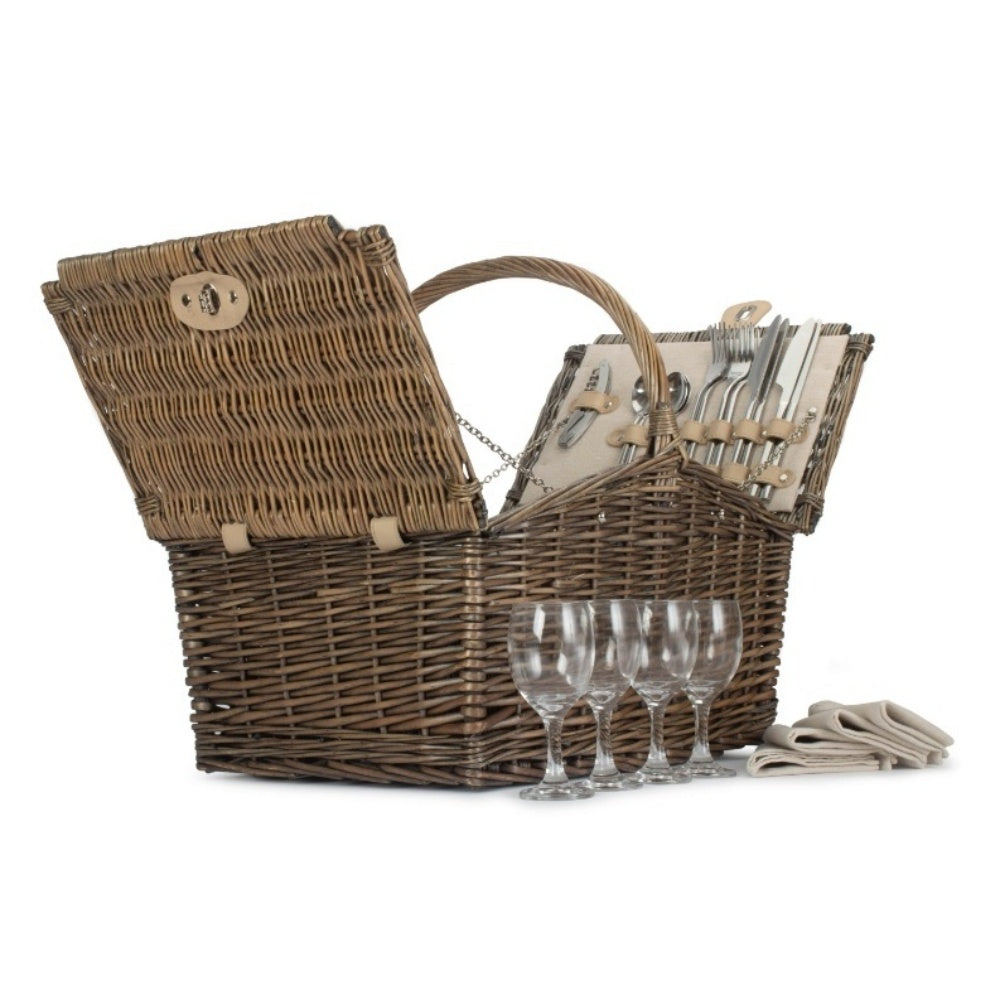 Deluxe Retro Butterfly Lidded Wicker Fitted Picnic Basket-2