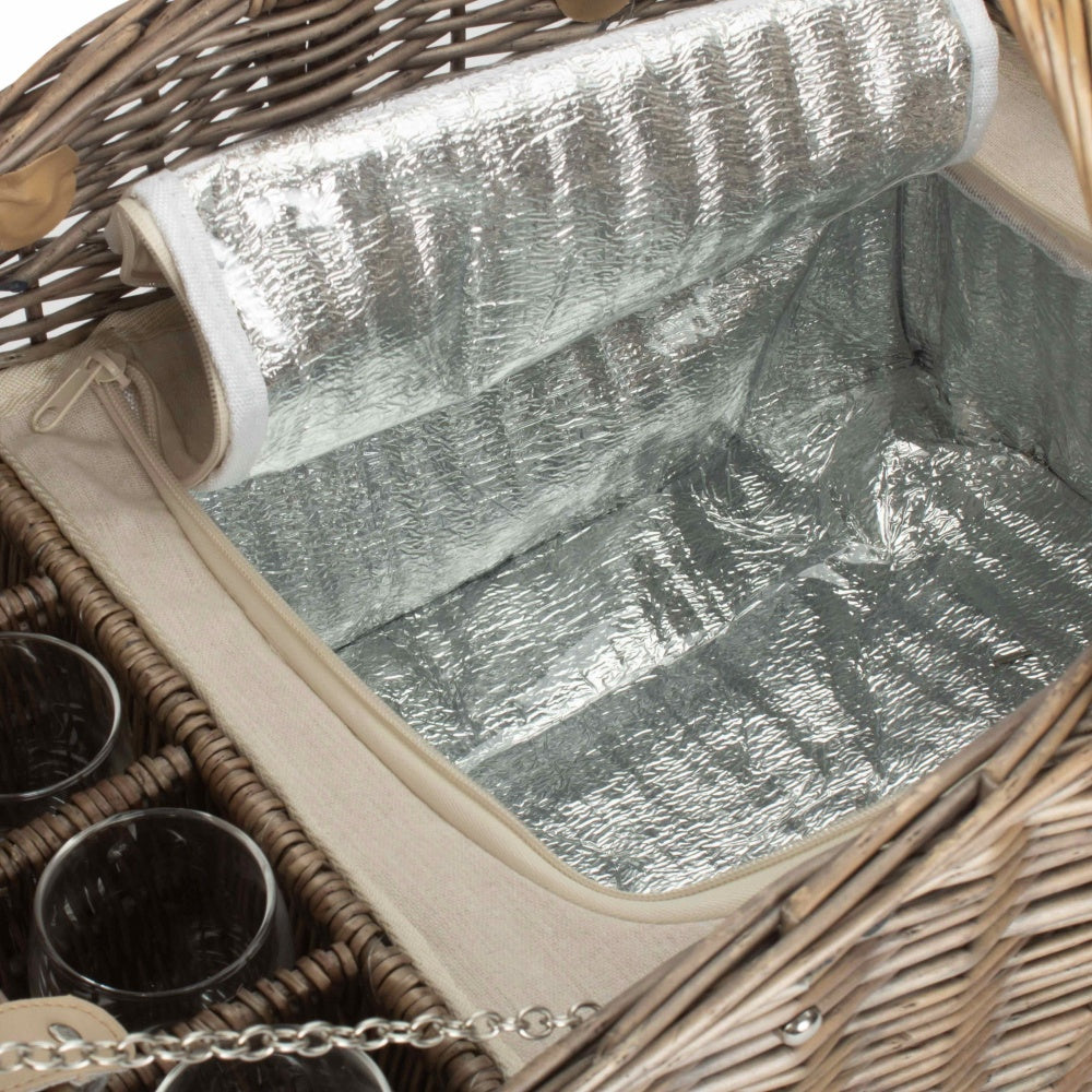 Deluxe Retro Butterfly Lidded Wicker Fitted Picnic Basket-4