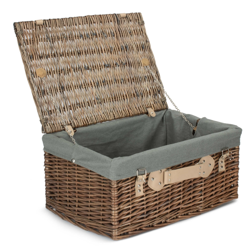 51cm Antique Wash Wicker Picnic Basket with Cotton Lining-7