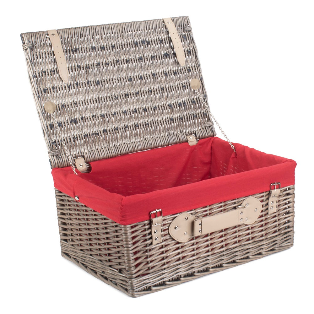 51cm Antique Wash Wicker Picnic Basket with Cotton Lining-2