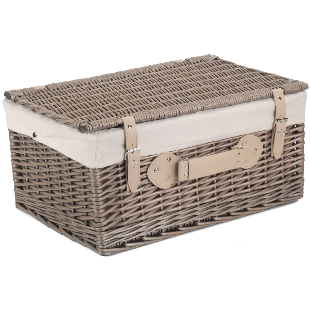 51cm Antique Wash Wicker Picnic Basket with Cotton Lining-4