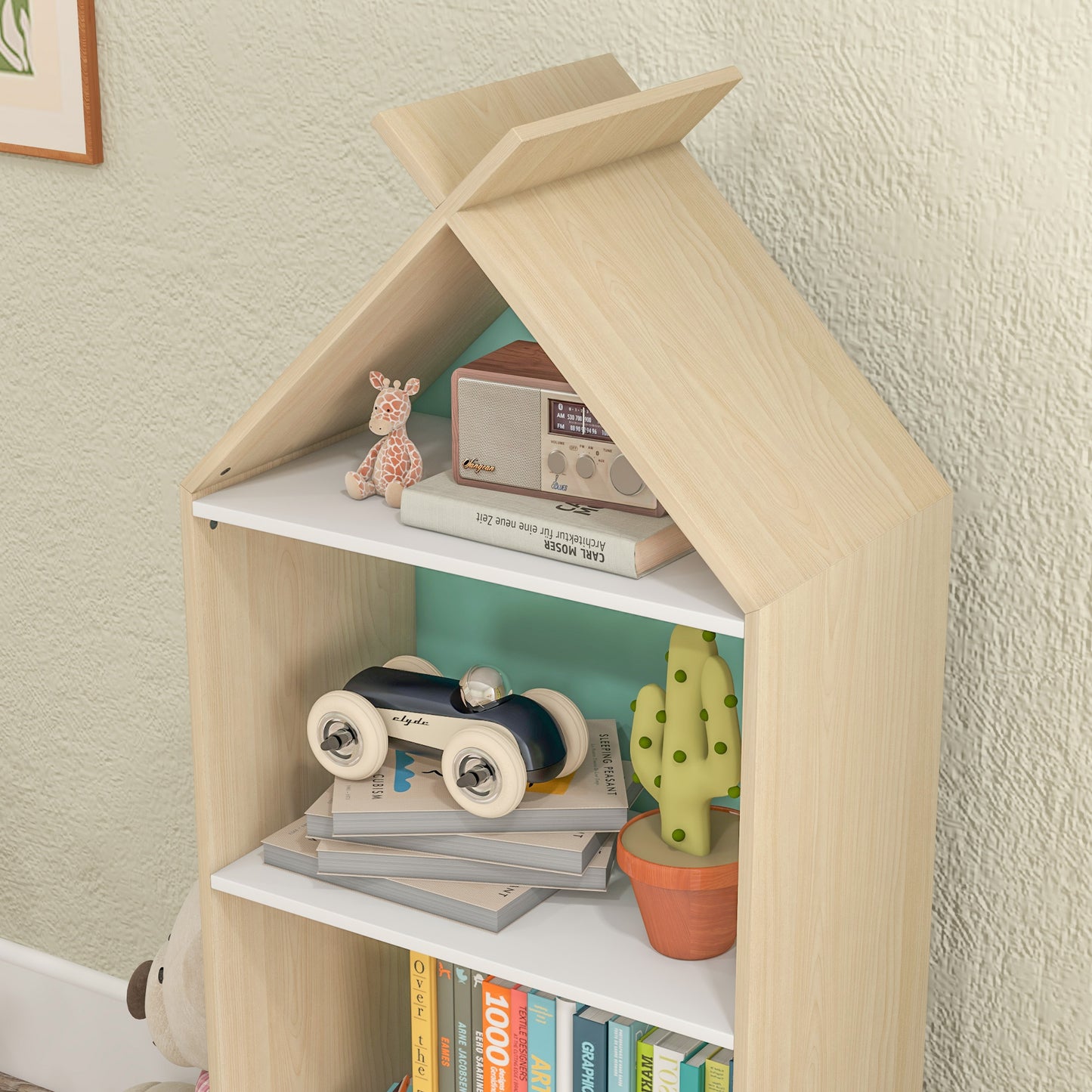 Kids Bookshelf with 3 Shelves, Drawer, Anti-tip Device, Anti-Slip Foot Cover, for Kids Room, Green | AIYAPLAY-6