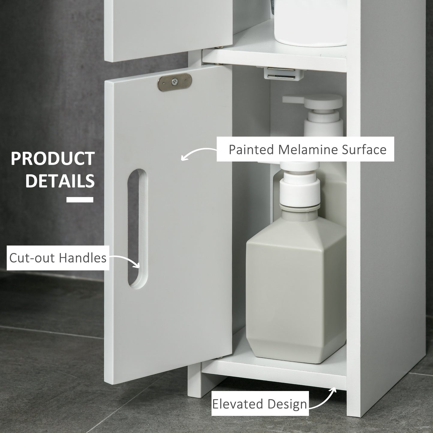 kleankin Modern Bathroom Storage Cabinet, Freestanding Tall Bathroom Cabinet with Open Shelves and 3 Cupboards with Door, for Bedroom Hallway in White-3