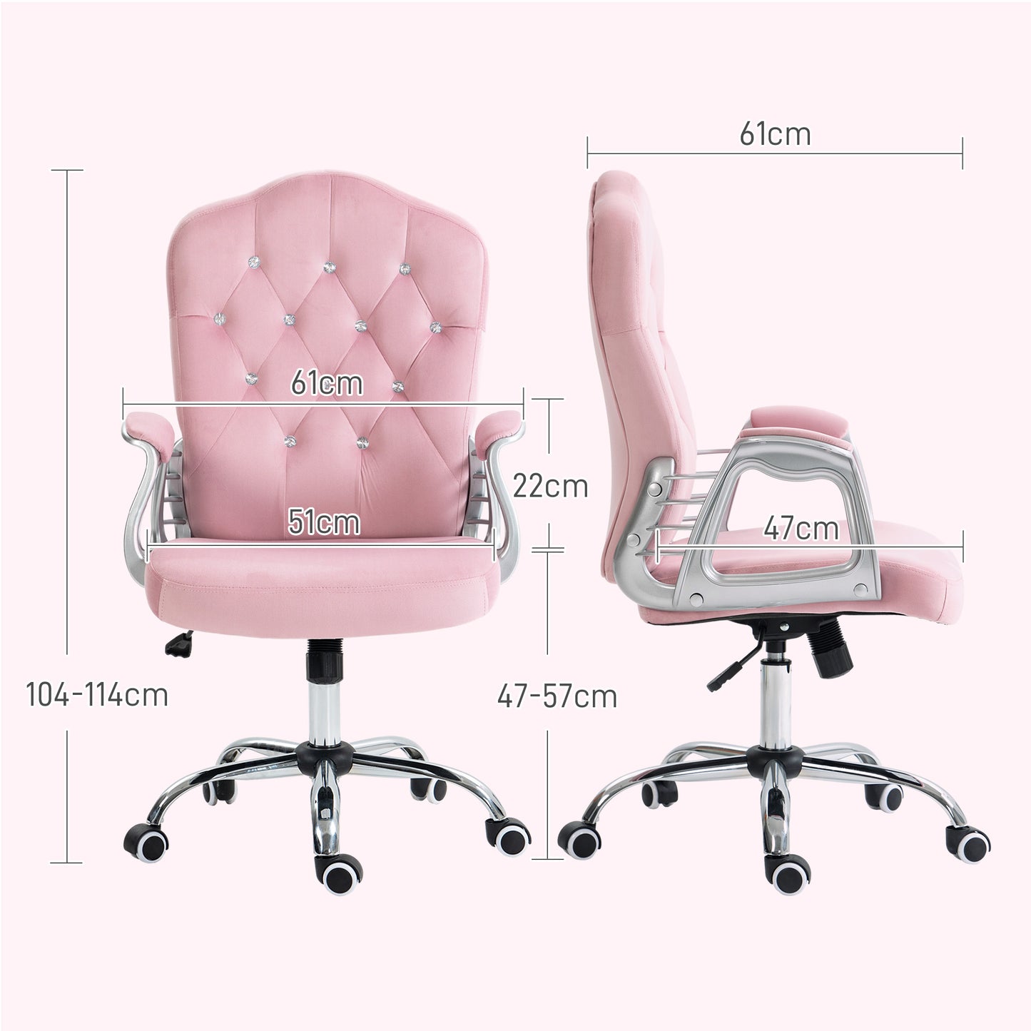 Vinsetto Computer Home Office Chair with 360 Degree Swivel Wheels, Adjustable Height, Tilt Function in Pink-1