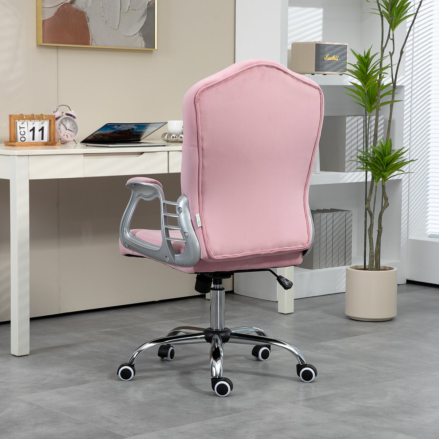 Vinsetto Computer Home Office Chair with 360 Degree Swivel Wheels, Adjustable Height, Tilt Function in Pink-6