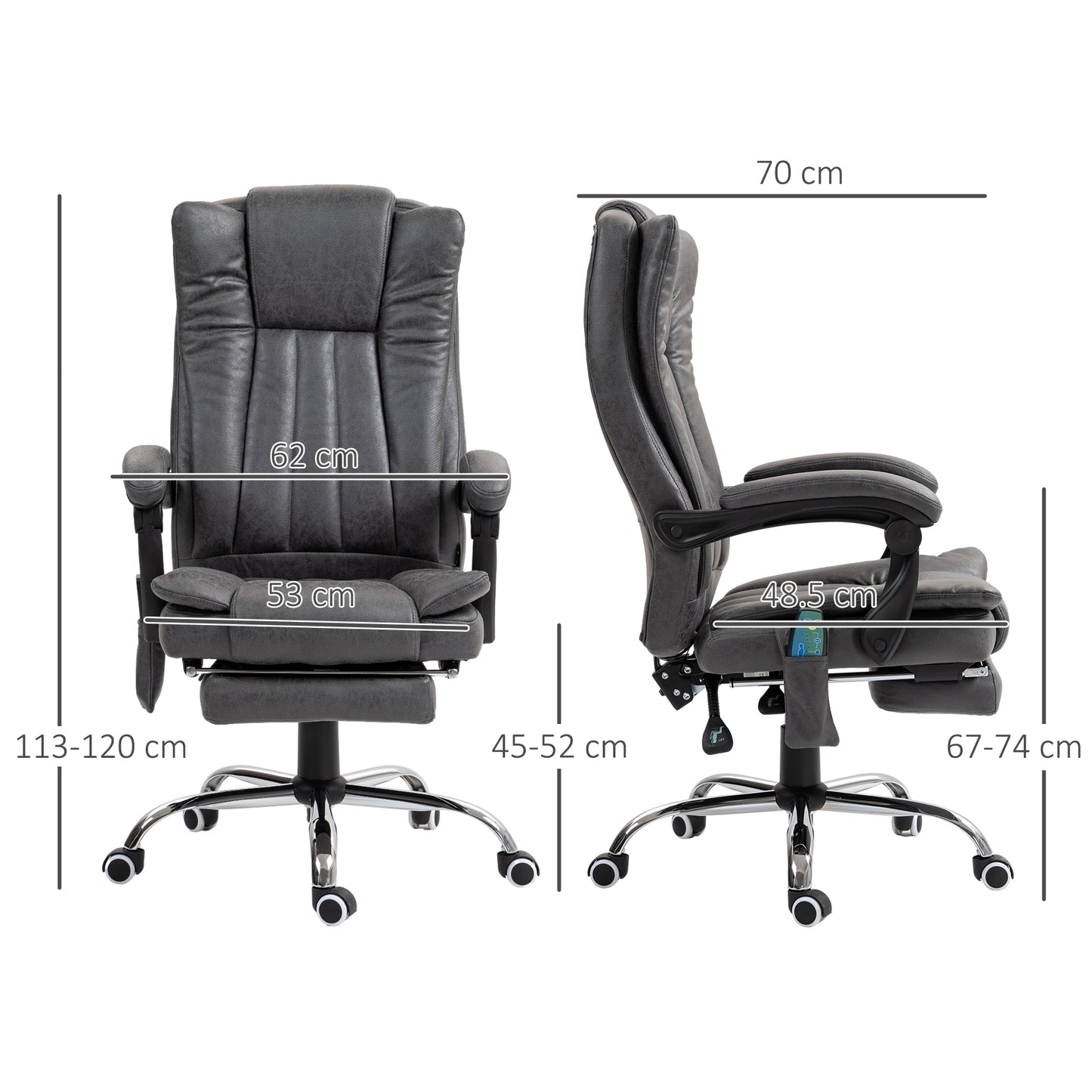 Vinsetto Six-Point Massage Chair, with Heat and Footrest in Dark Grey-1