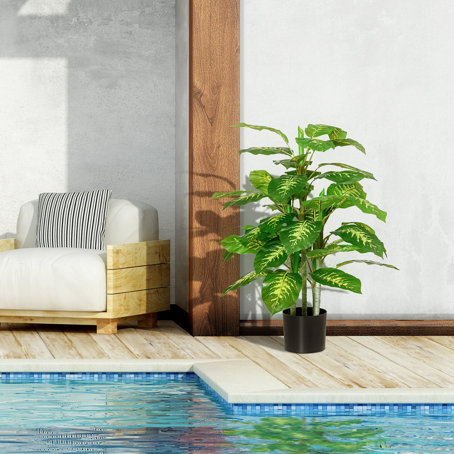 2 PCs Artificial Evergreen Tree Fake Decorative Plant in Nursery Pot for Indoor Outdoor Décor in Green by HOMCOM-2