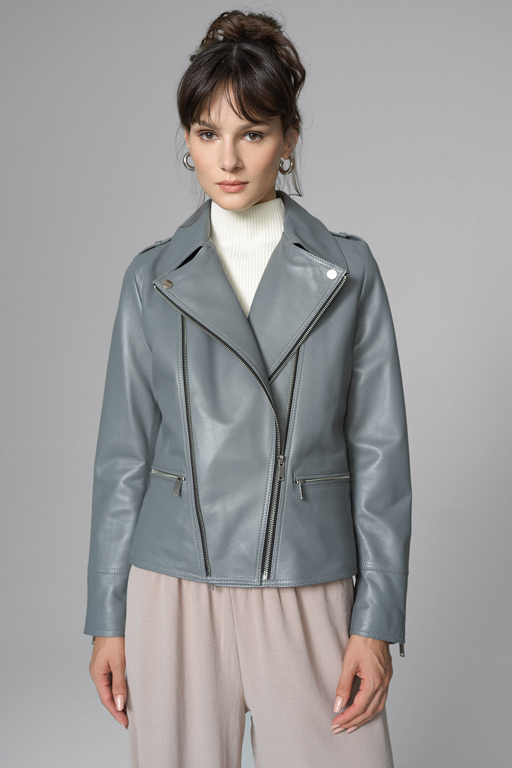 Gray Natural Leather Jacket-2