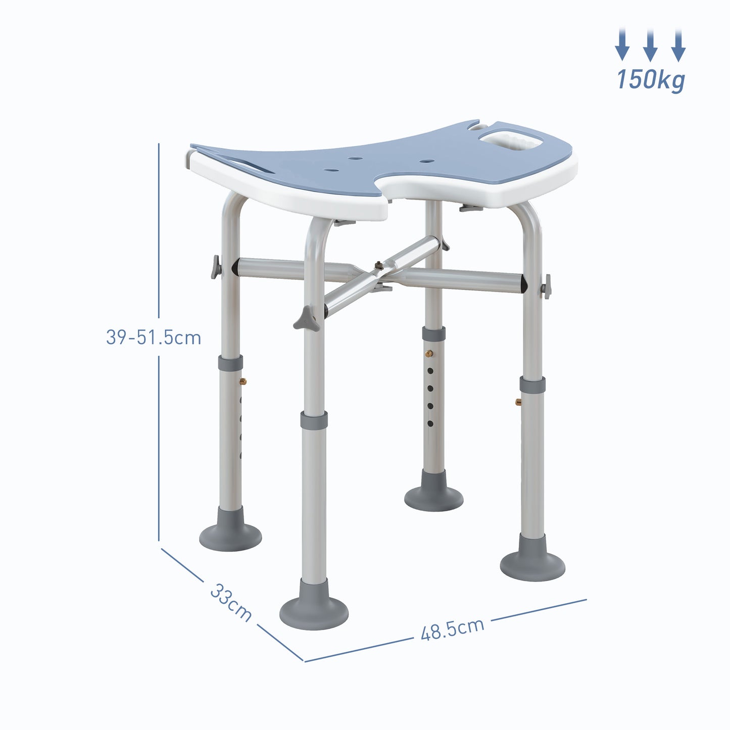 HOMCOM 39-51.5cm 'U' Seat Padded Shower Stool in Light Blue-1