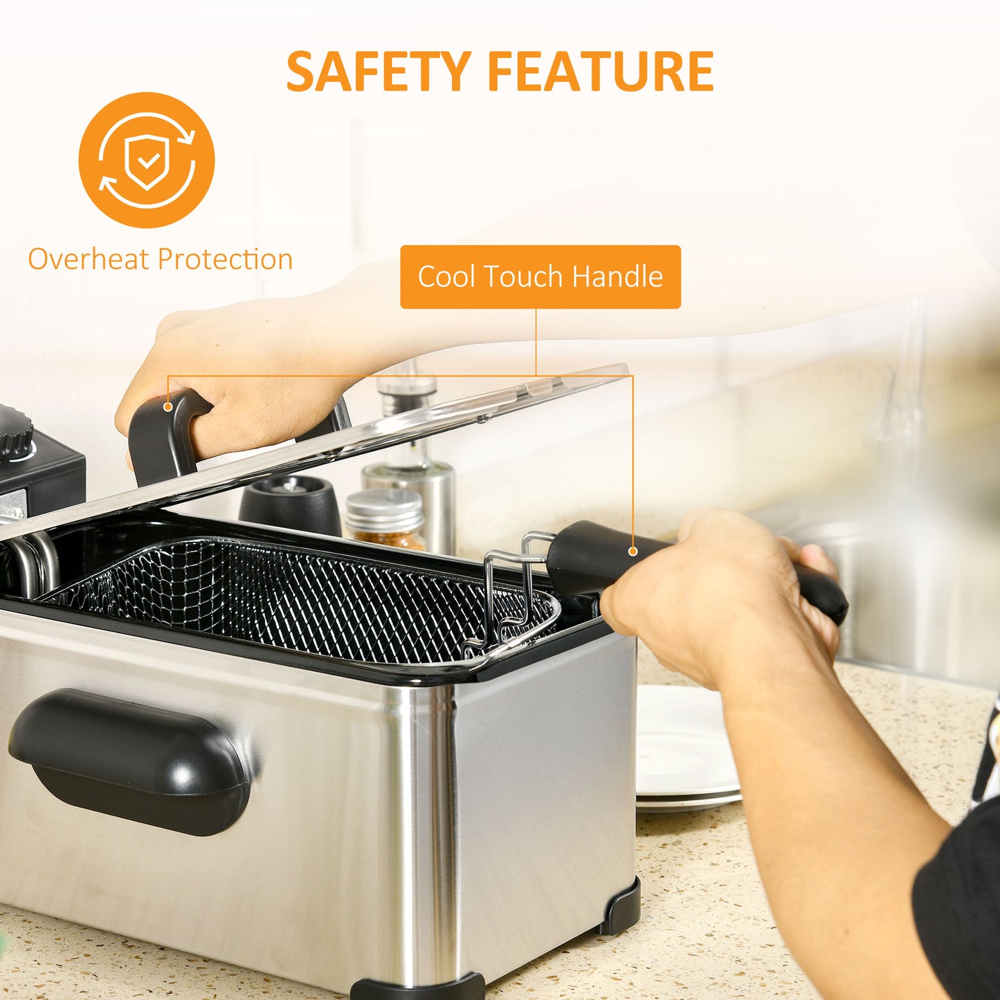 3 Litre Stainless Steel Deep Fat Fryer with Adjustable Temp, 60min Timer, Viewing Window and Safety Cut Out, 2000W | HOMCOM-4