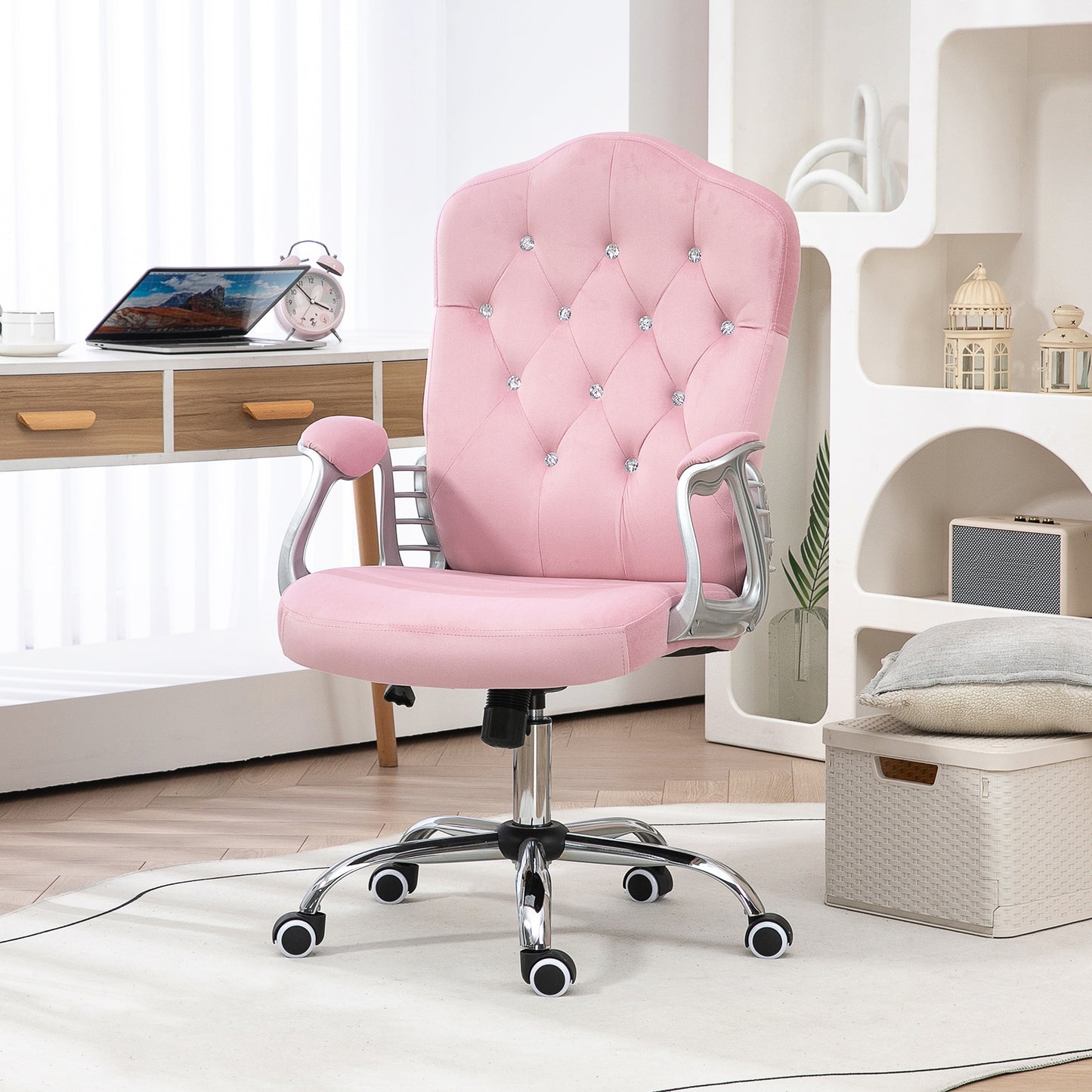 Vinsetto Computer Home Office Chair with 360 Degree Swivel Wheels, Adjustable Height, Tilt Function in Pink-8