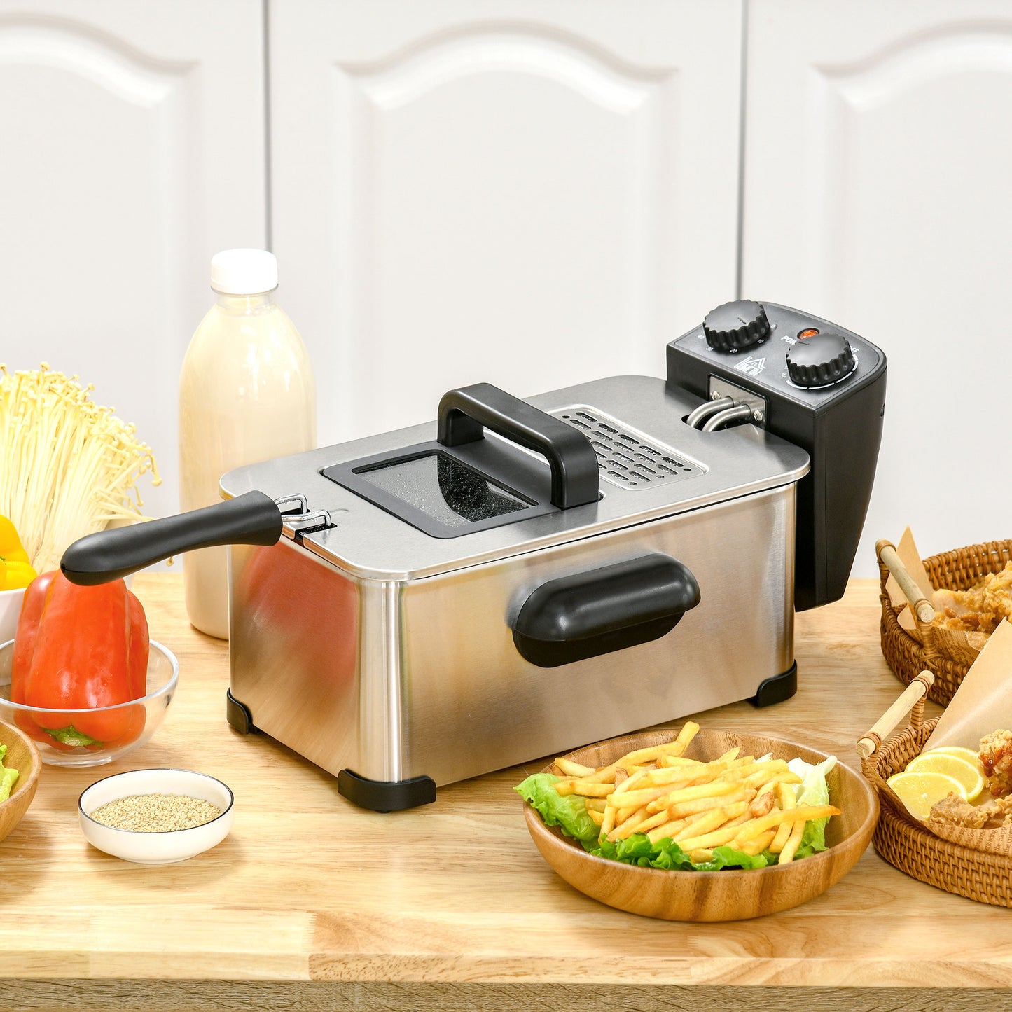 3 Litre Stainless Steel Deep Fat Fryer with Adjustable Temp, 60min Timer, Viewing Window and Safety Cut Out, 2000W | HOMCOM-8