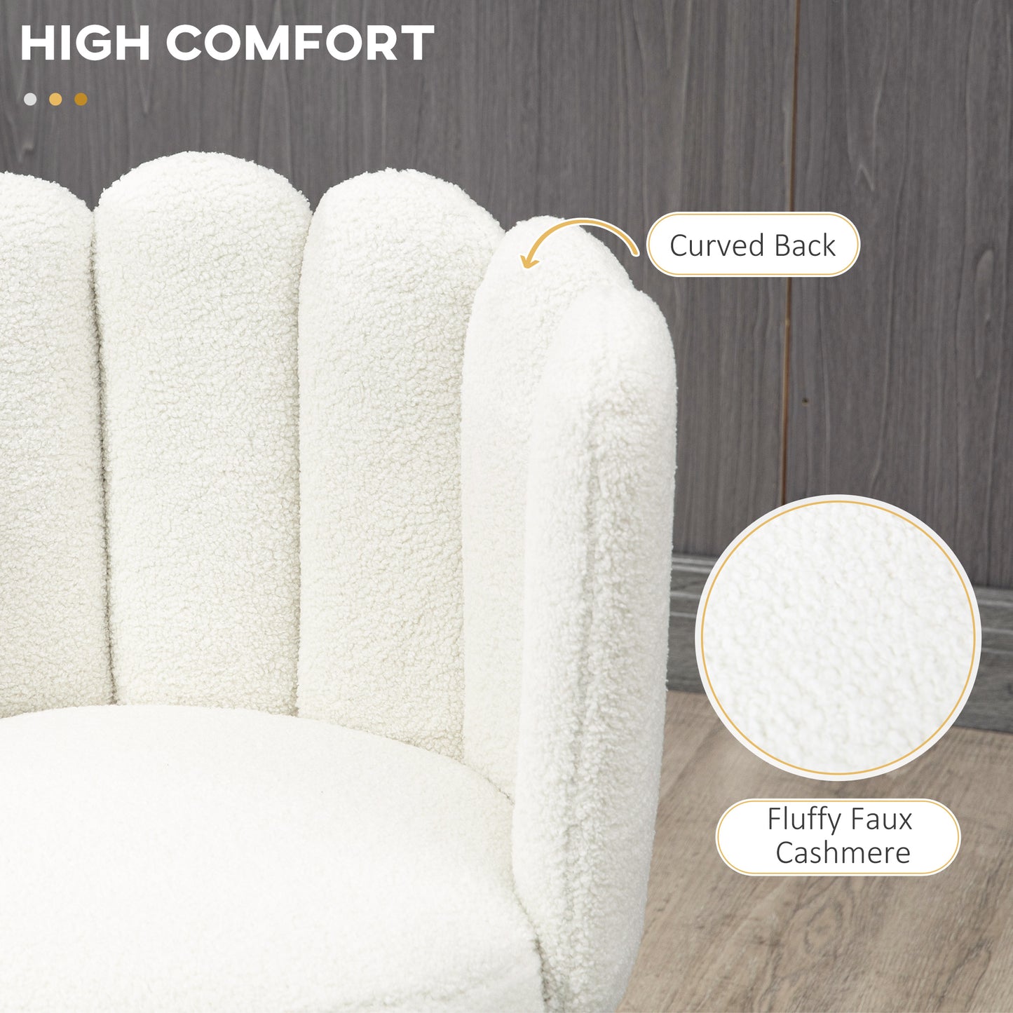 Bar Stools Set of 2, Faux Cashmere Upholstered Breakfast Bar Chairs, Modern Counter Bar Stool w/ Backs, Footrest & Steel Base, Cream | HOMCOM-3