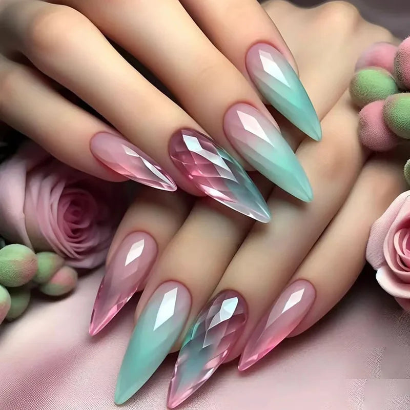 Striped Stiletto Press-On Nails-1