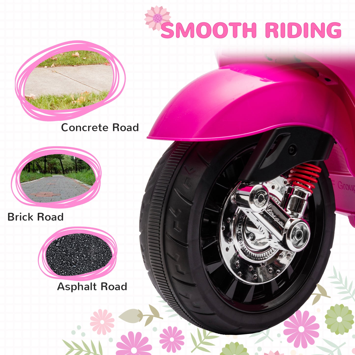 12V Vespa Licensed Kids Electric Scooter Motorbike w/ Music, Headlights, FM Radio, for 3-6 Years - Pink | AIYAPLAY-5