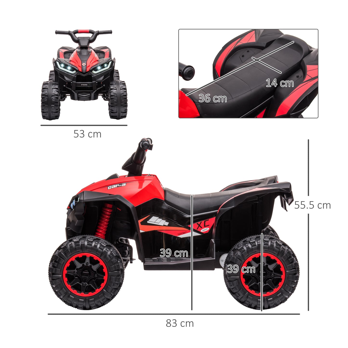 12V Ride-On Quad Bike w/ Music, Horn, for Ages 3-5 Years - Red | HOMCOM-1