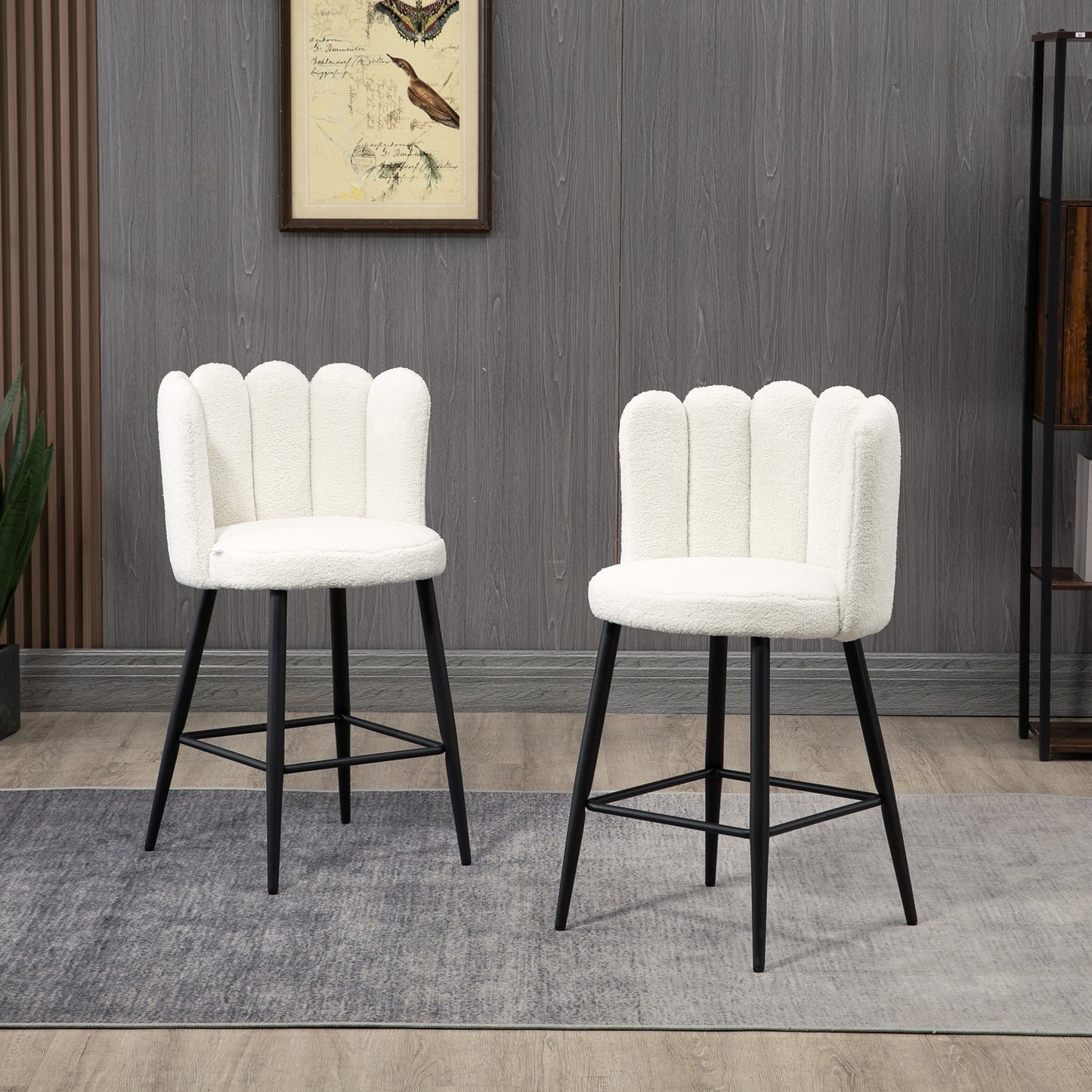 Bar Stools Set of 2, Faux Cashmere Upholstered Breakfast Bar Chairs, Modern Counter Bar Stool w/ Backs, Footrest & Steel Base, Cream | HOMCOM-7