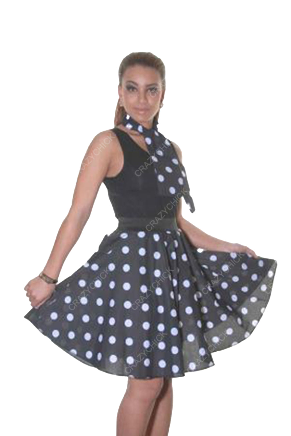 Crazy Chick Women Black White Ladies Polka Dot Skirt (22 Inches)-0
