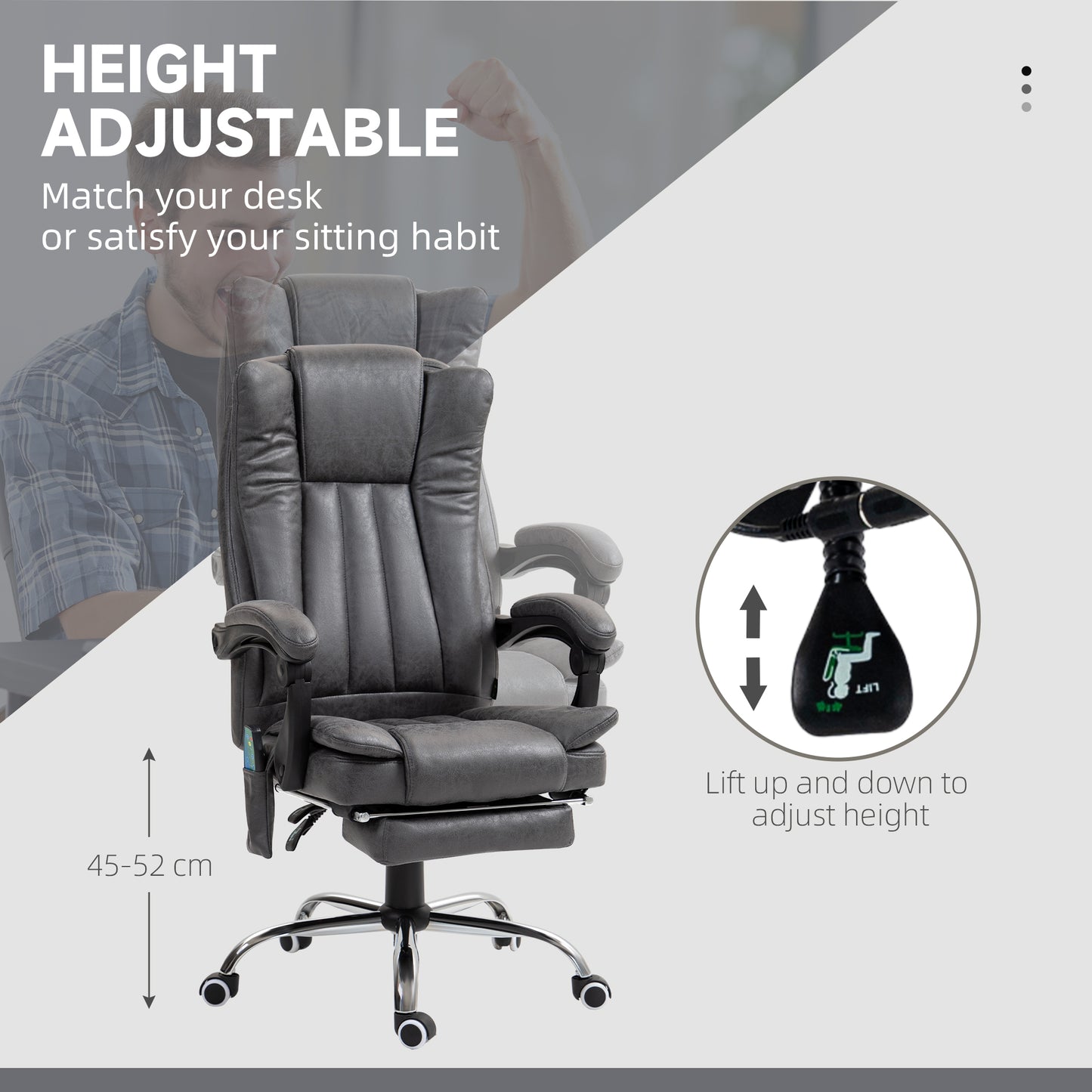 Vinsetto Six-Point Massage Chair, with Heat and Footrest in Dark Grey-3