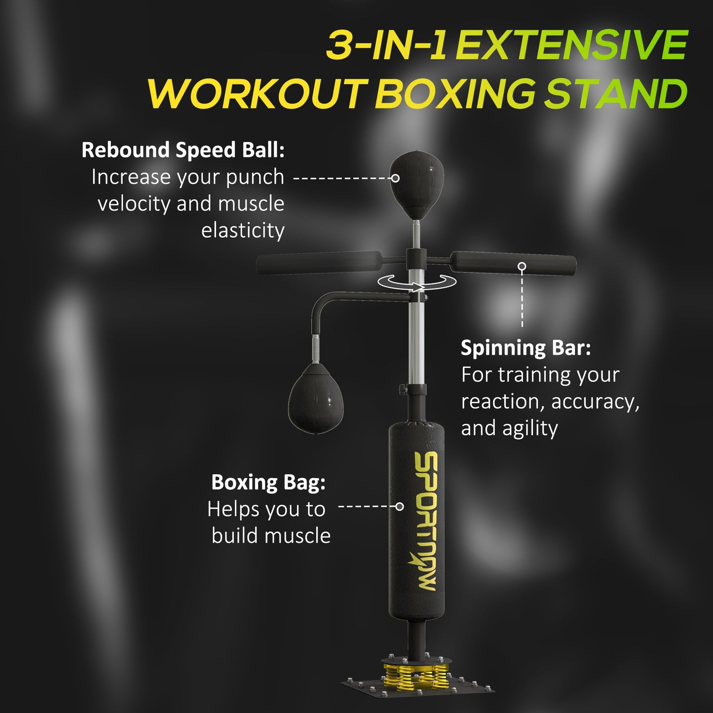 SPORTNOW Boxing Bag, Freestanding Punching Bag, with Reflex Bar, Speed Balls in Black-2