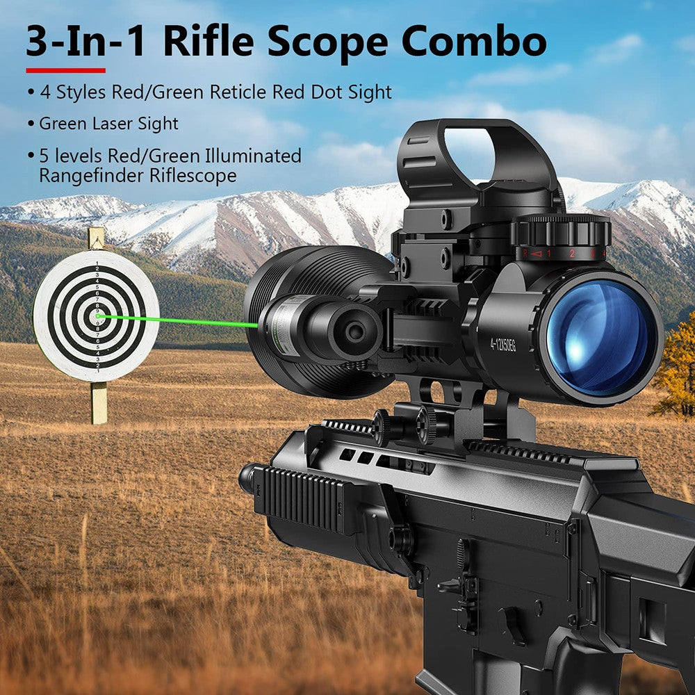 4-12x50EG Tactical 3 in 1 Scopes with Red Green Laser Sight Airsoft-2