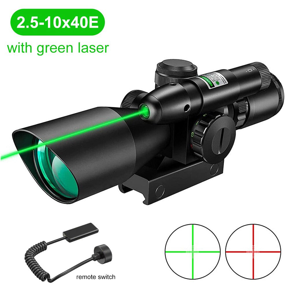 2.5-10x40E Red & Green Illuminated Rifle Scope Mil-dot Gun Scope Green Laser-7