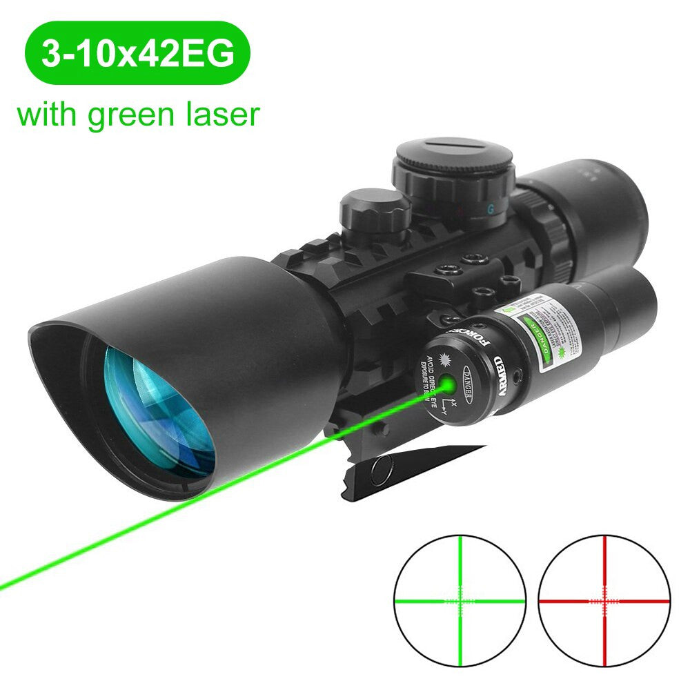 2.5-10x40E Red & Green Illuminated Rifle Scope Mil-dot Gun Scope Green Laser-9