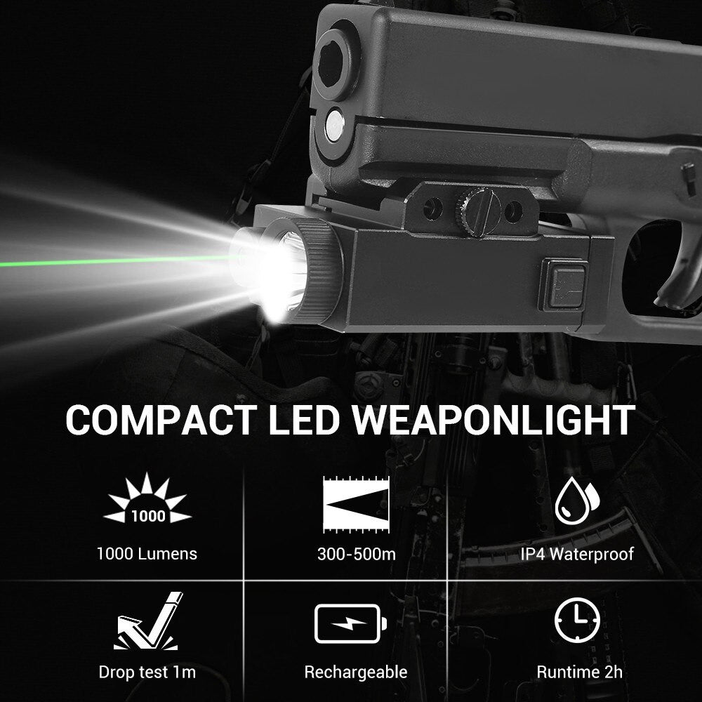 1000 Lumens Pistol Light with Green Laser Tactical LED Airsoft-3