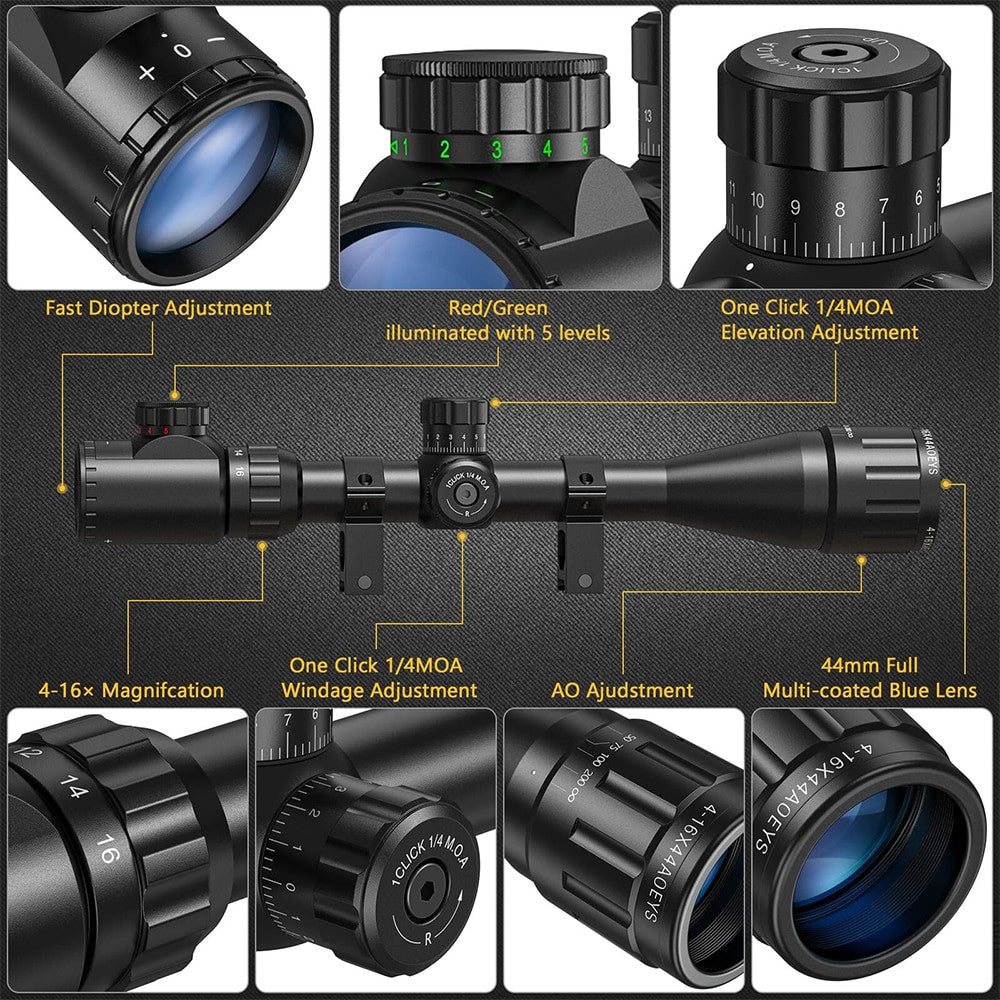 4-16x44 Tactical Rifle Scope Hunting Scope Red & Green Illuminated Optical Scope-5