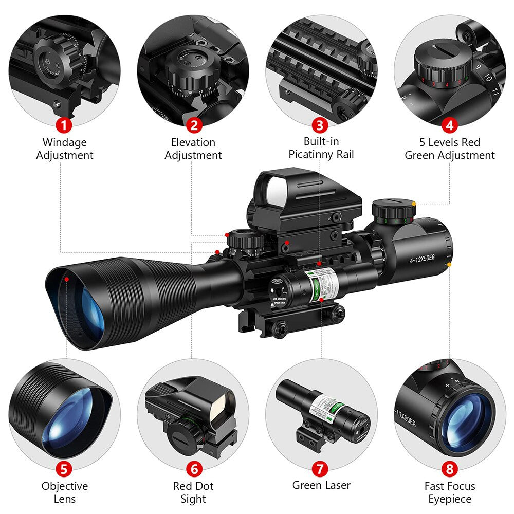 4-12x50EG Tactical 3 in 1 Scopes with Red Green Laser Sight Airsoft-3
