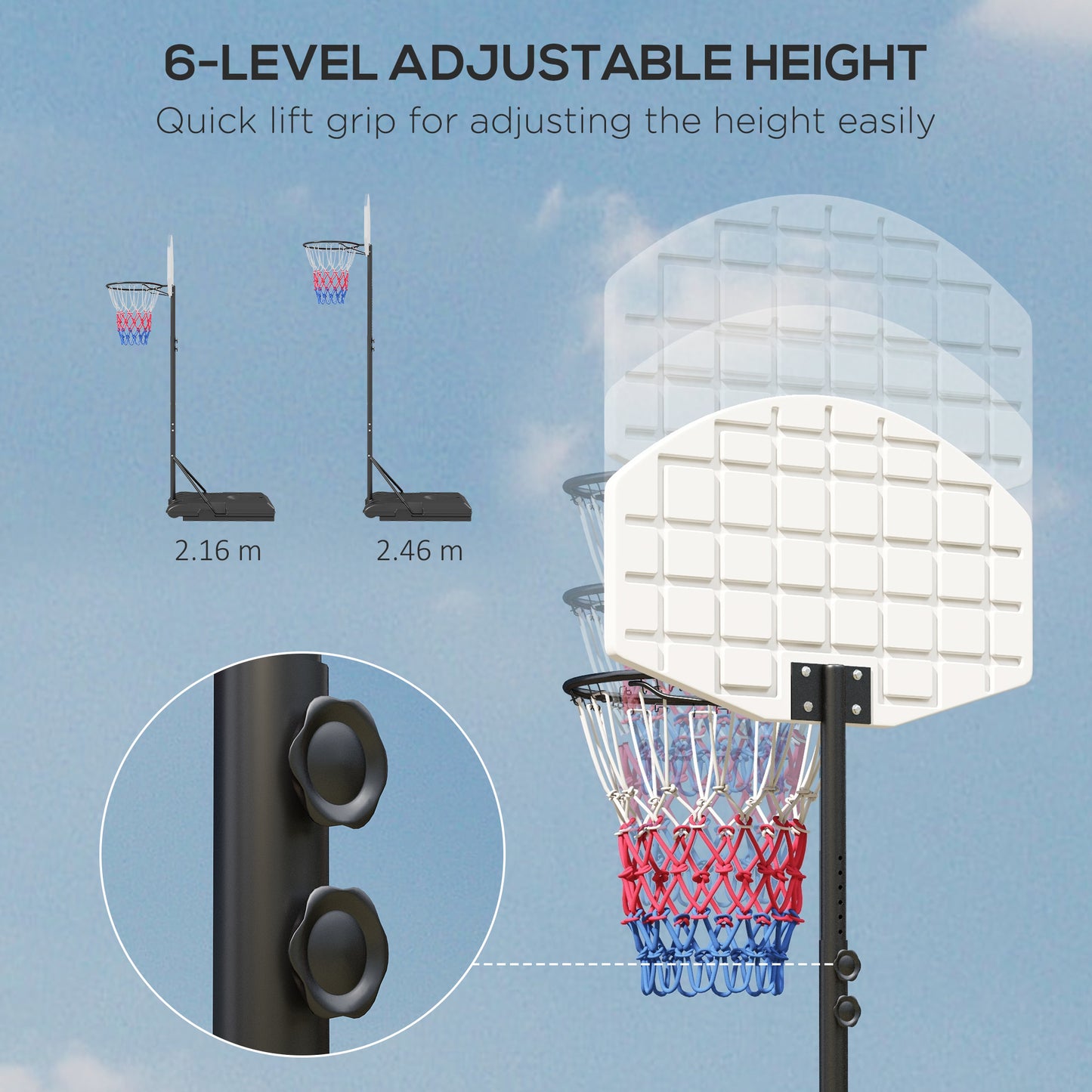 Adjustable Basketball Stand Net System, with Wheels, Enlarged Base, PE, Backboard, 179-209cm | SPORTNOW-3