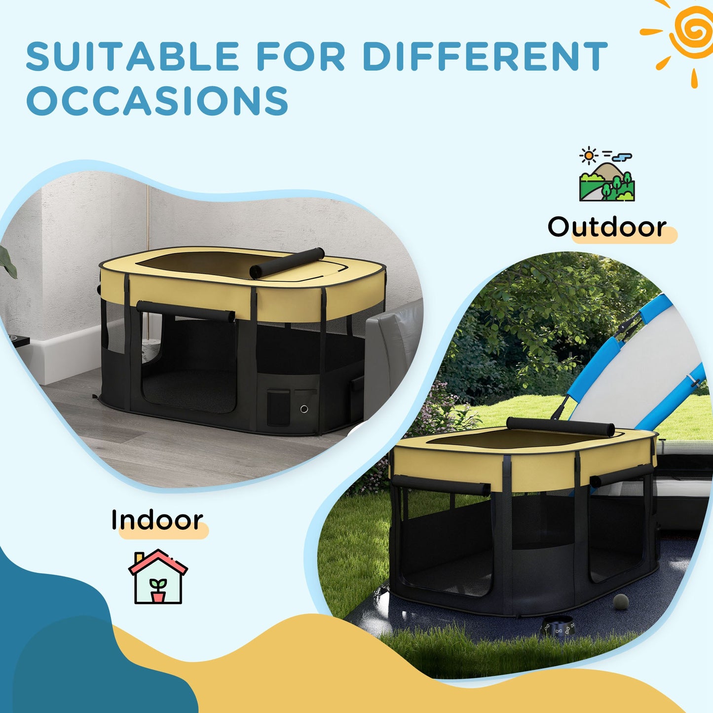 Foldable Dog Pen with Storage Bag for Indoor/Outdoor Use, Yellow | PawHut-5