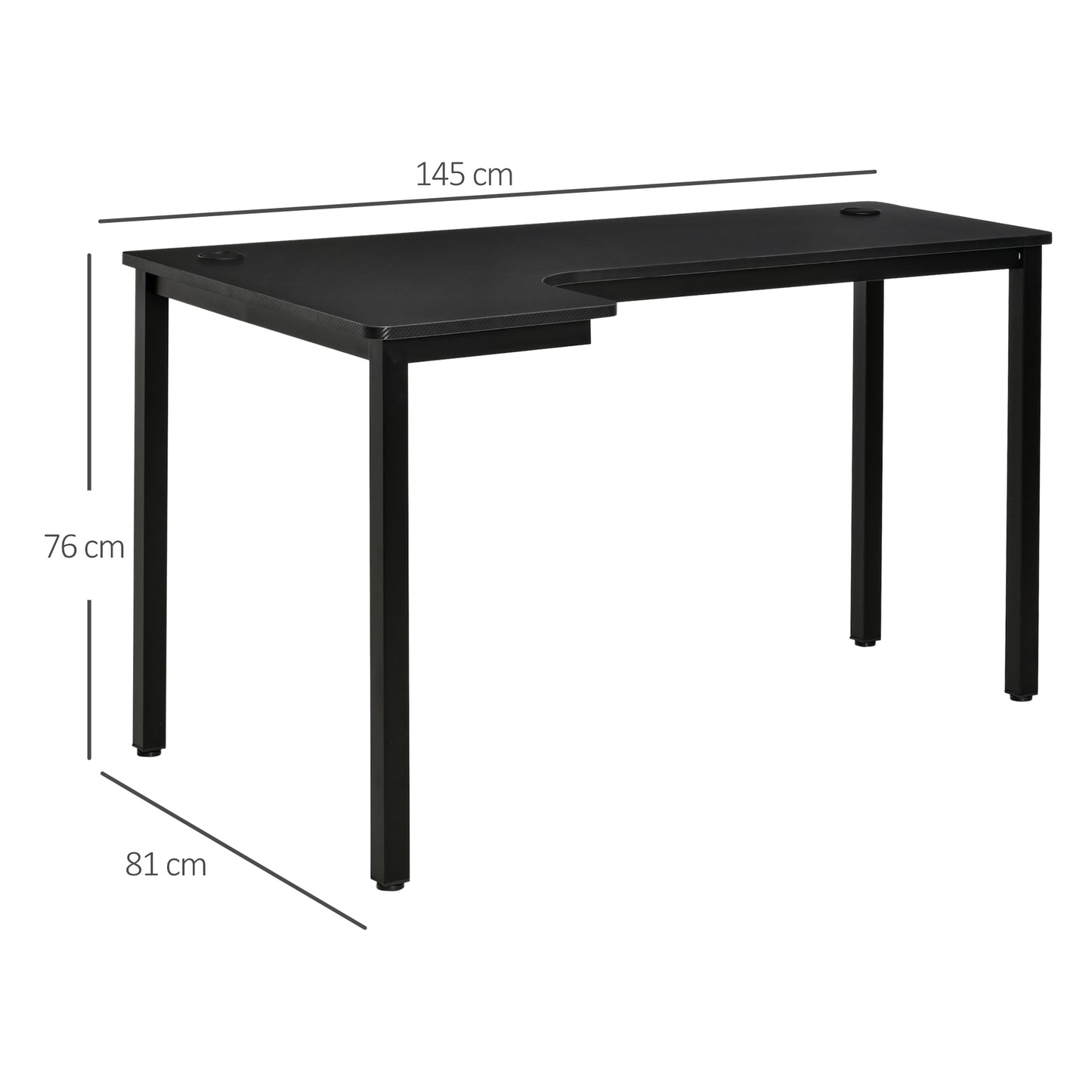L-Shaped Gaming Desk, Computer Corner Desk with Cable Management, Home Office Workstation, 145 x 81 x 76cm, Black | HOMCOM-1