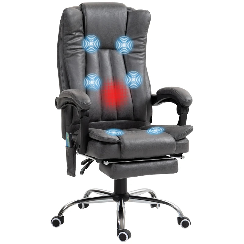 Vinsetto Six-Point Massage Chair, with Heat and Footrest in Dark Grey-0