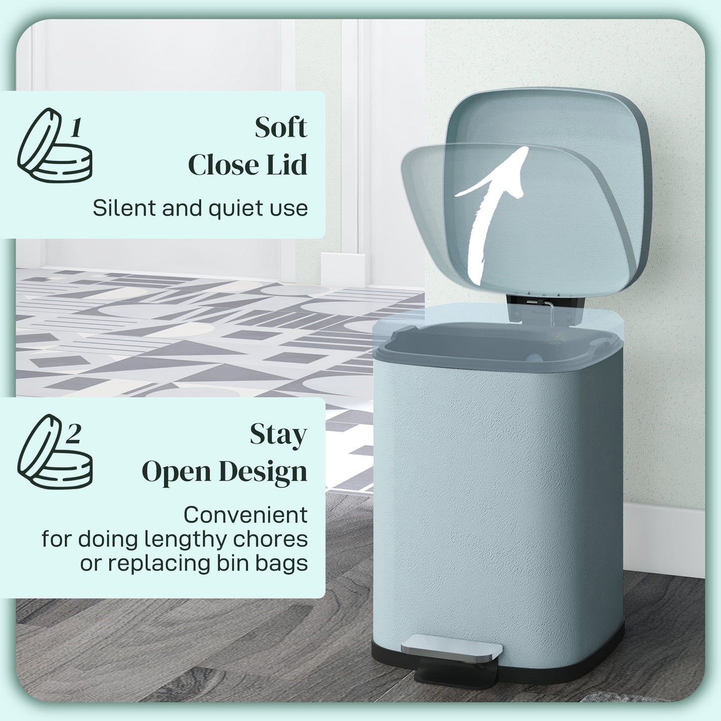 12 Litre Pedal Bin, Fingerprint Proof Kitchen Bin, Metal Rubbish Bin w/ Soft-close Lid, Foot Pedal & Removable Inner Bucket | HOMCOM-3