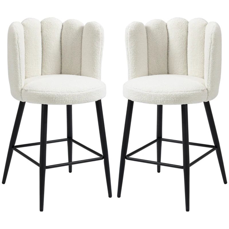 Bar Stools Set of 2, Faux Cashmere Upholstered Breakfast Bar Chairs, Modern Counter Bar Stool w/ Backs, Footrest & Steel Base, Cream | HOMCOM-0