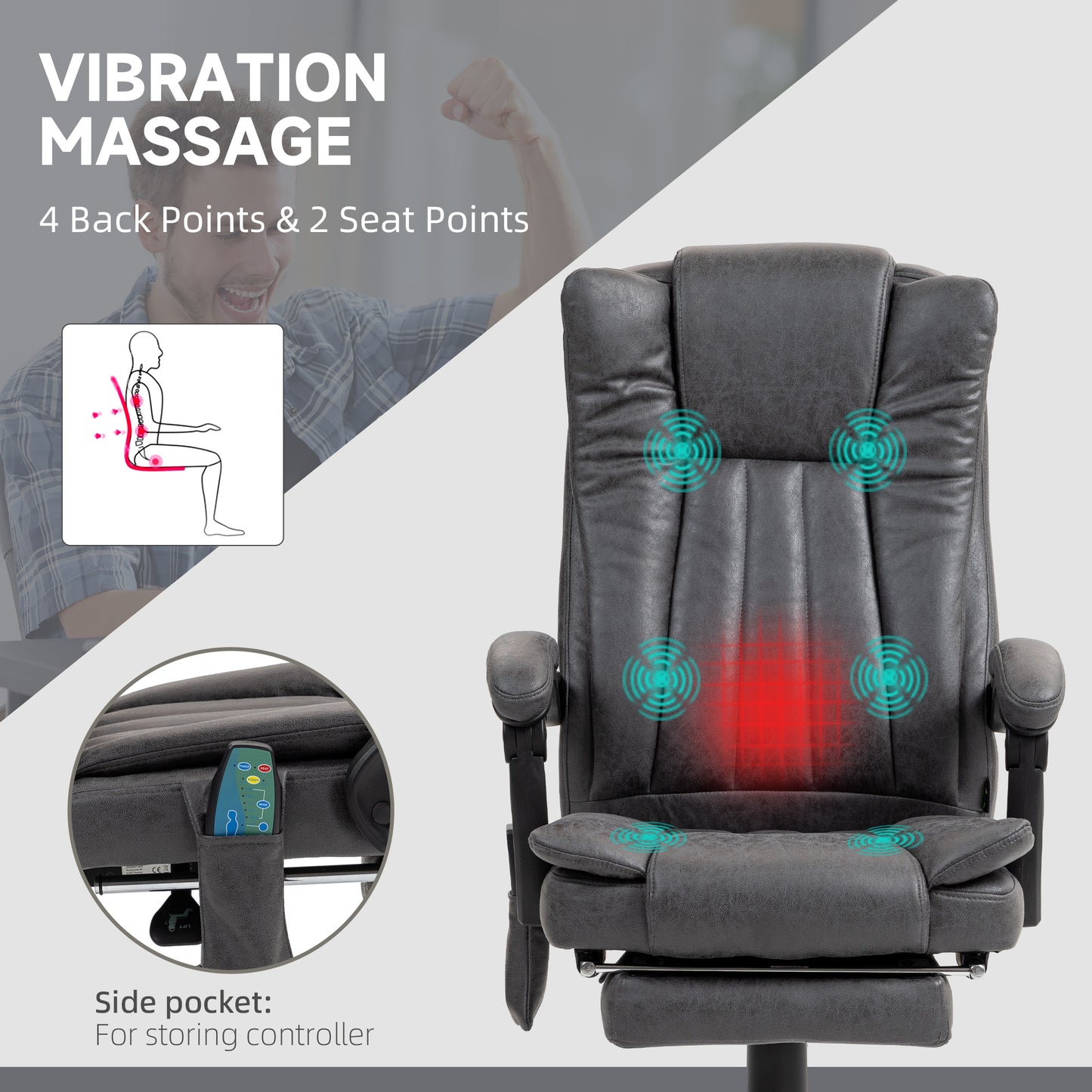 Vinsetto Six-Point Massage Chair, with Heat and Footrest in Dark Grey-2